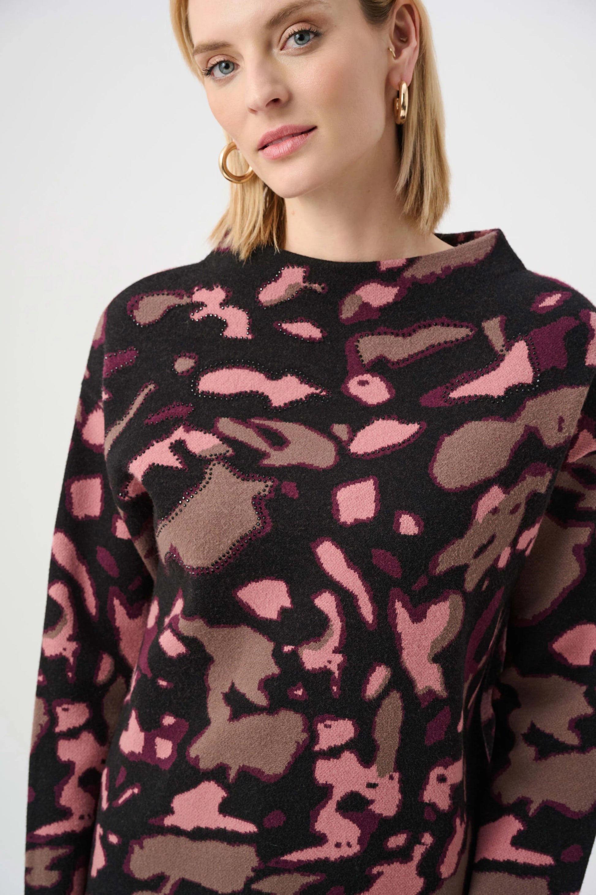 Joseph Ribkoff Abstract Jacquard Sweater With Rhinestone Detail 26393