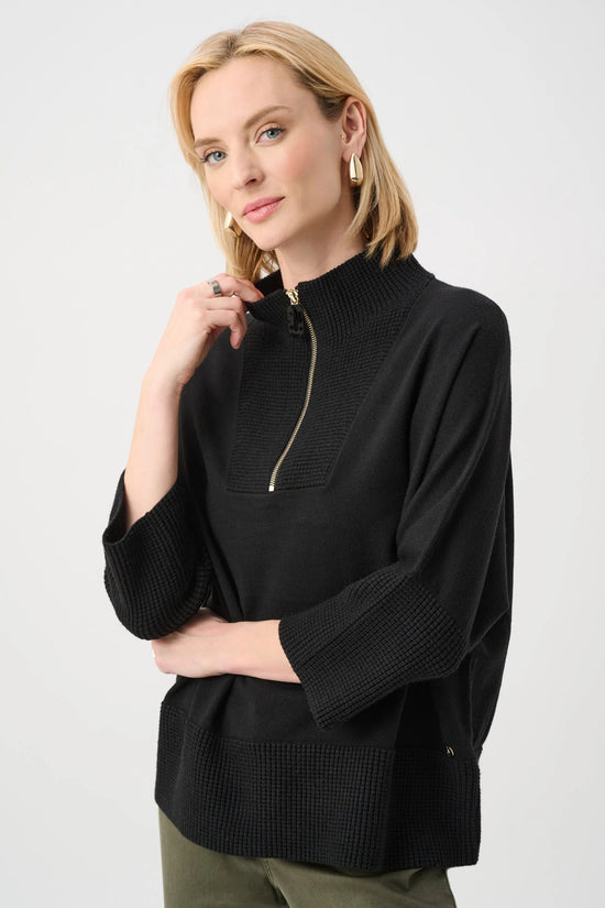 Joseph Ribkoff Black Funnel-Neck Sweater with Zip