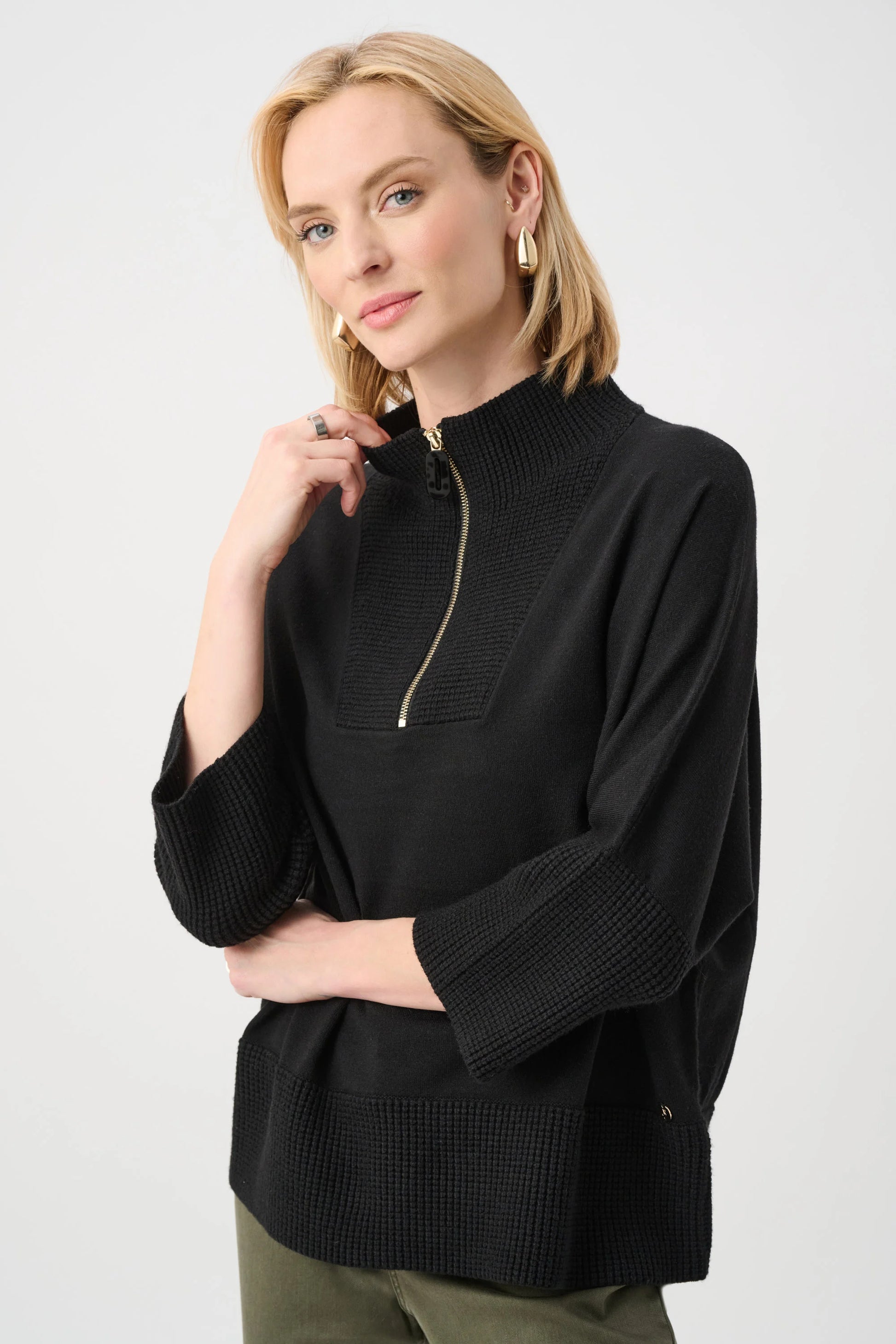Joseph Ribkoff Black Funnel-Neck Sweater with Zip