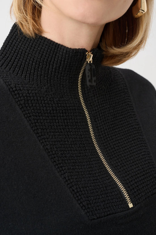 Joseph Ribkoff Black Funnel-Neck Sweater with Zip