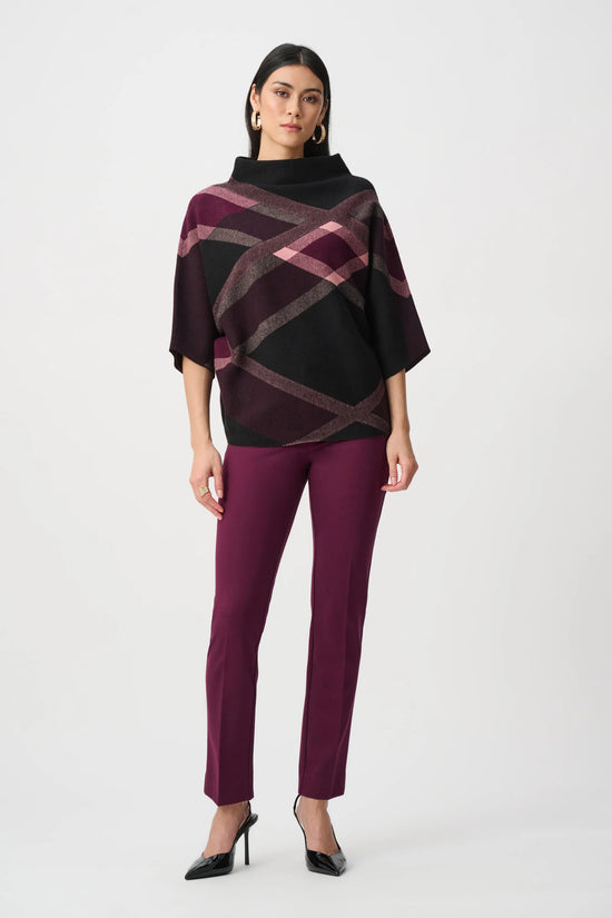Joseph Ribkoff Black Brushed Viscose And Nylon Plaid Funnel-Neck Sweater 