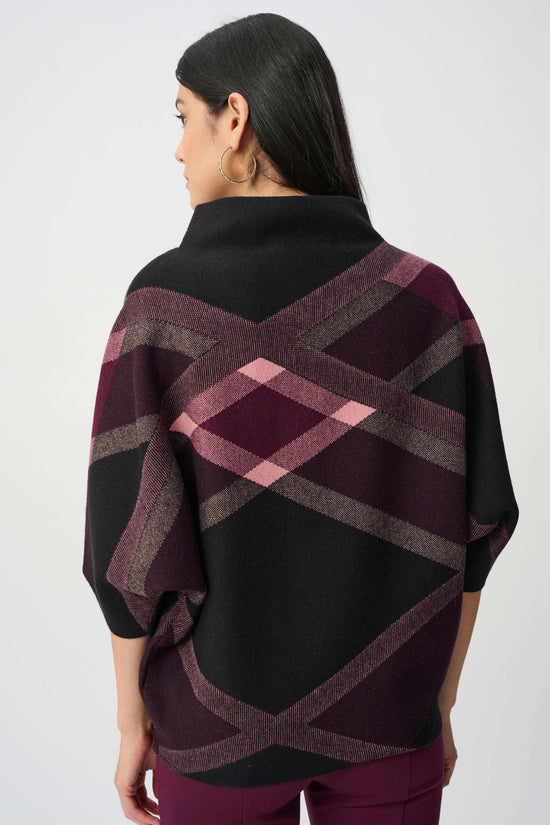 Joseph Ribkoff Black Brushed Viscose And Nylon Plaid Funnel-Neck Sweater 