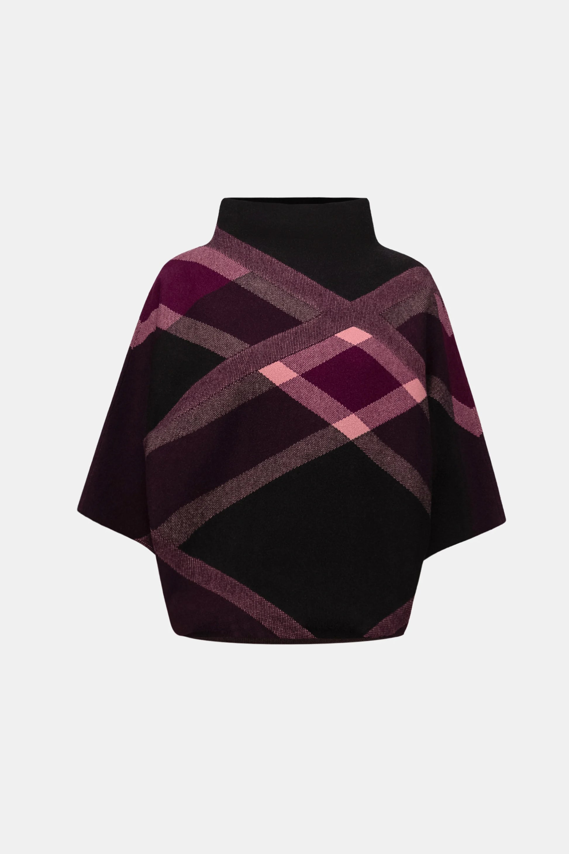 Joseph Ribkoff Black Brushed Viscose And Nylon Plaid Funnel-Neck Sweater 