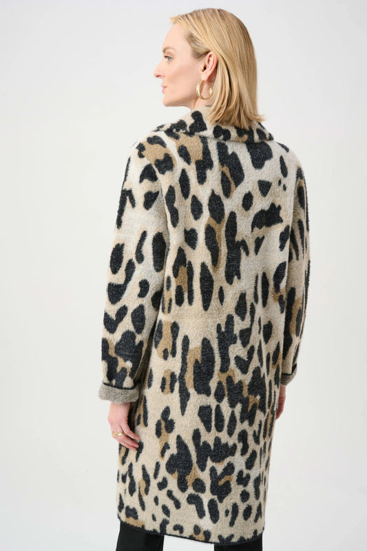Joseph Ribkoff Camel Feather Yarn Leopard Print Coat 