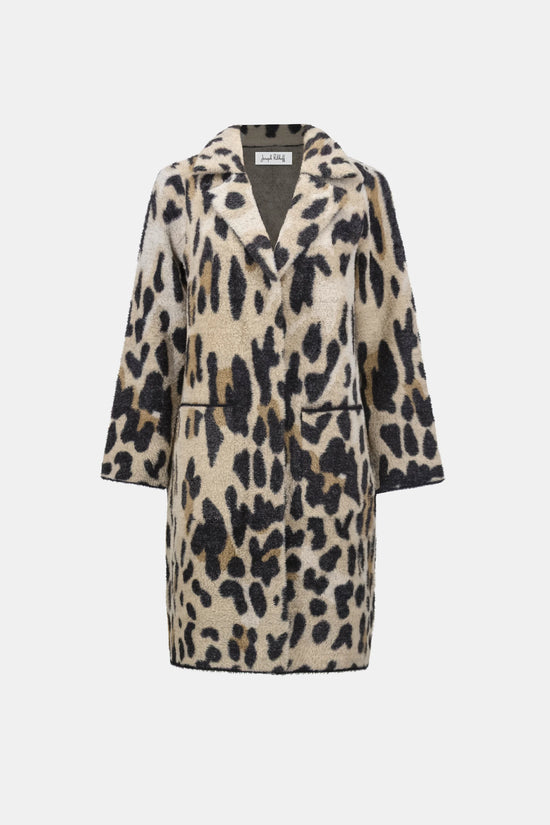 Joseph Ribkoff Camel Feather Yarn Leopard Print Coat 