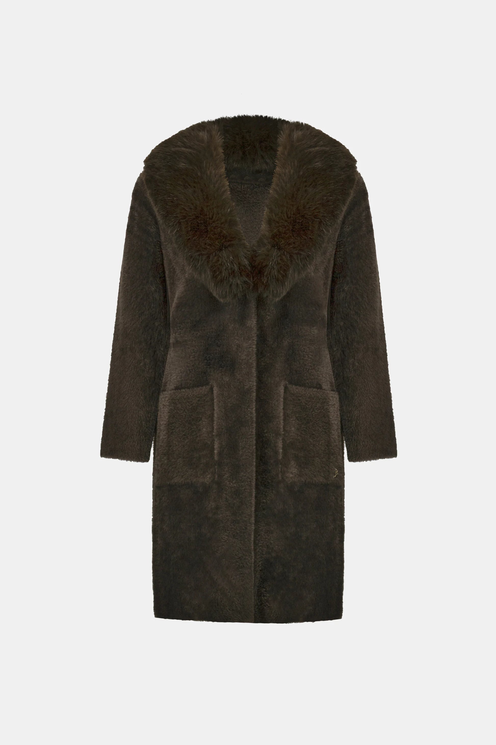 Joseph Ribkoff Avocado Feather Yarn Knit Coat With Detachable Faux Fur Collar