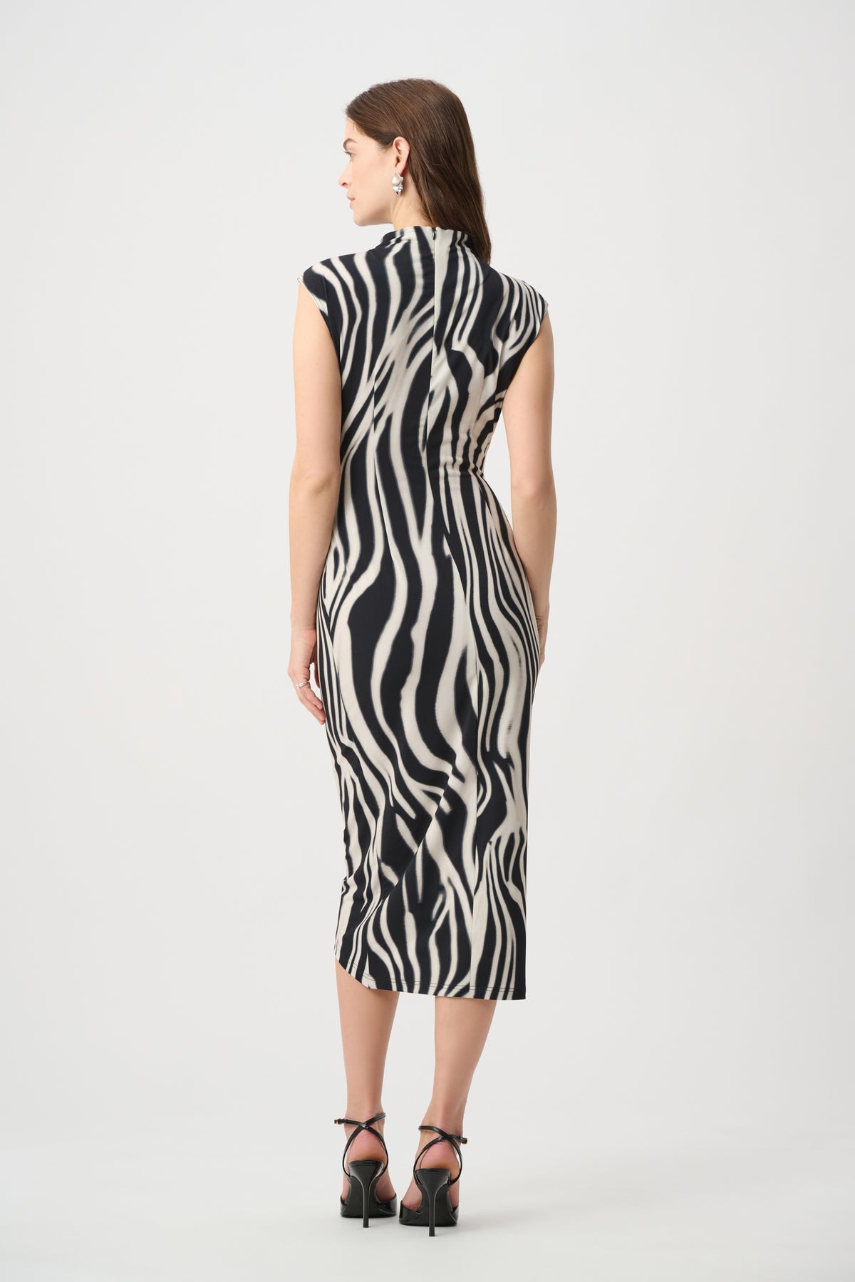 Joseph Ribkoff Black/Off-White Animal Print Wrap Dress