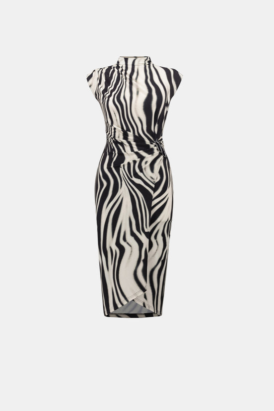 Joseph Ribkoff Black/Off-White Animal Print Wrap Dress