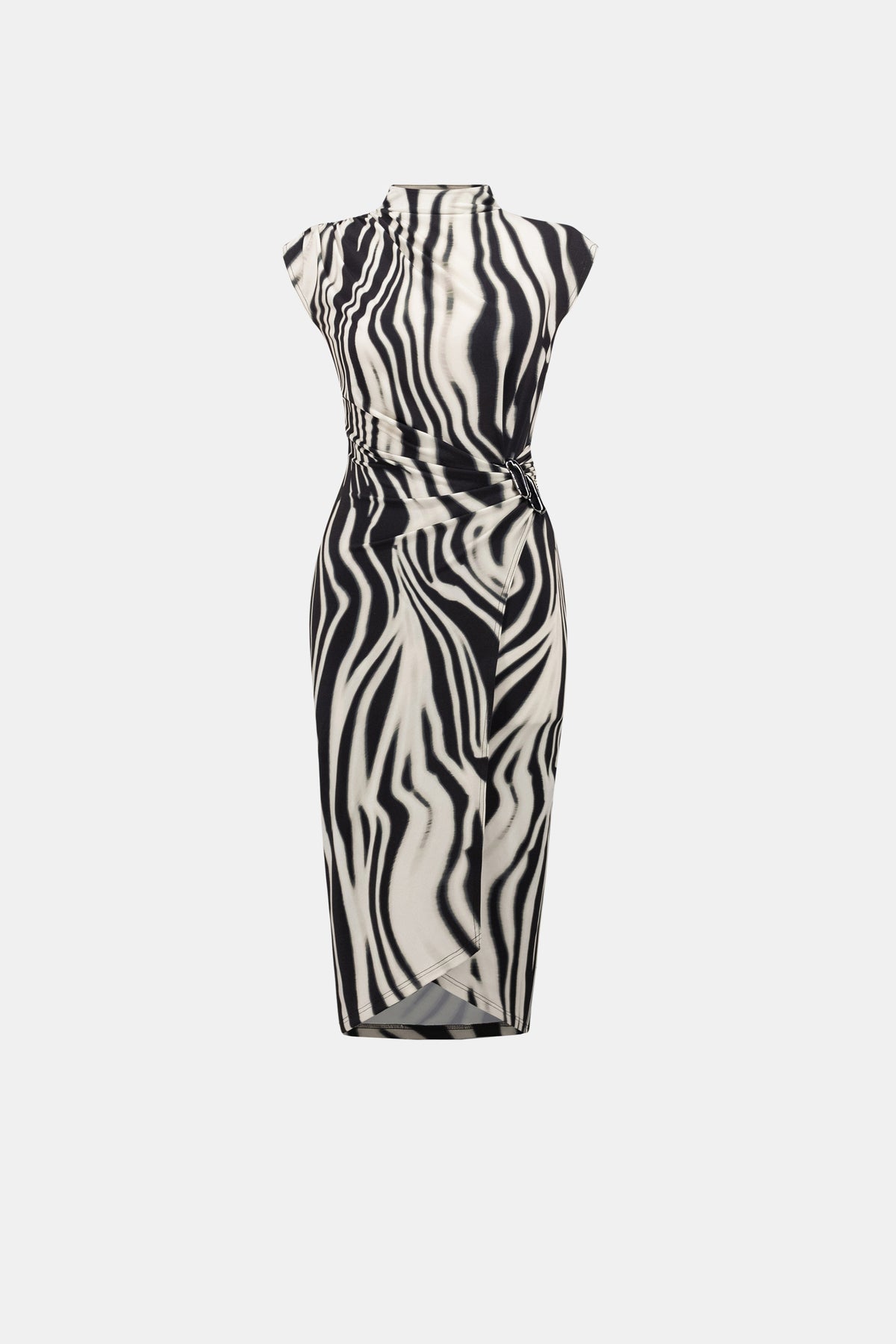 Joseph Ribkoff Black/Off-White Animal Print Wrap Dress