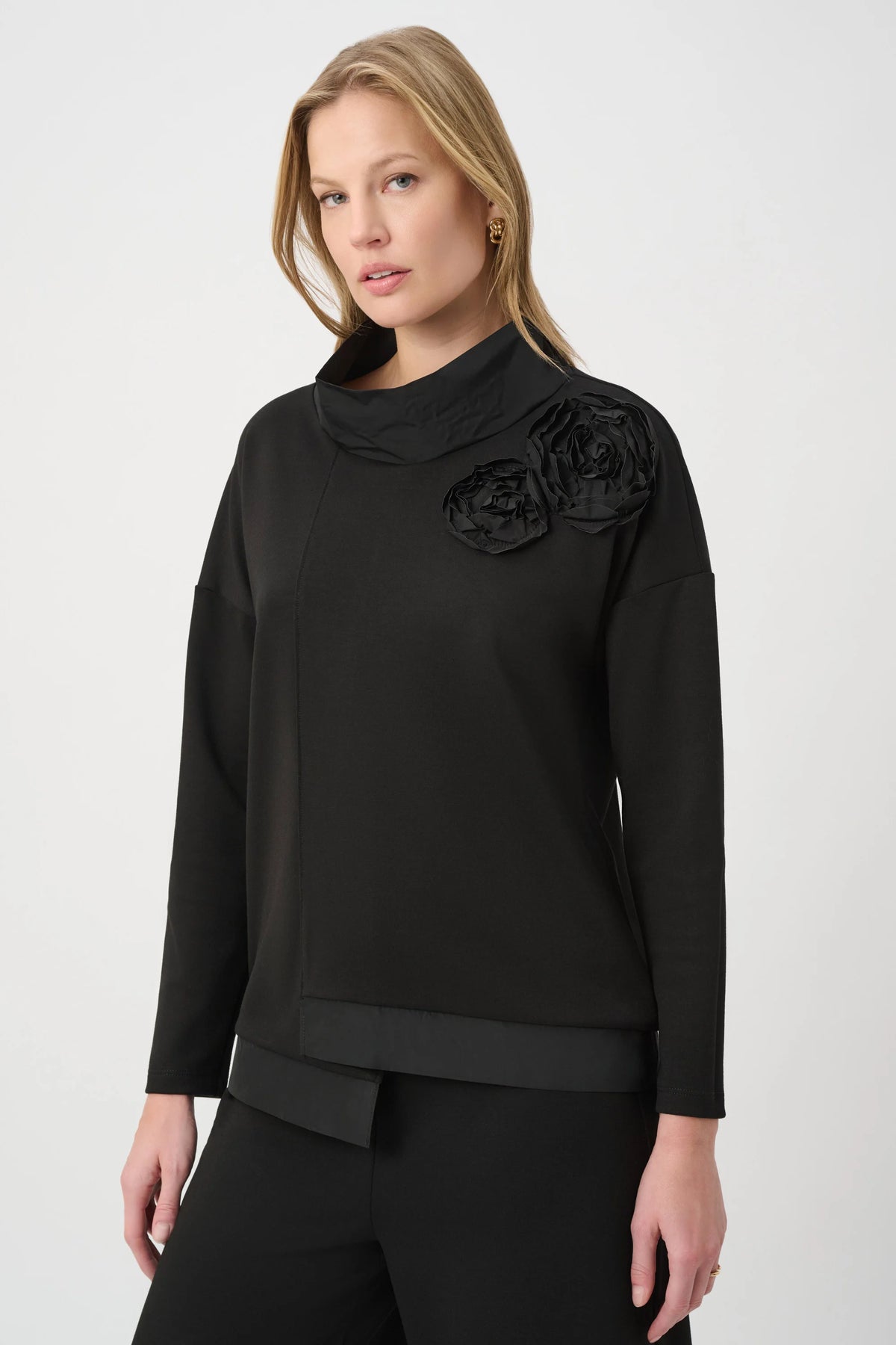 Joseph Ribkoff Black Asymmetrical Floral Embroidered Tunic 264120