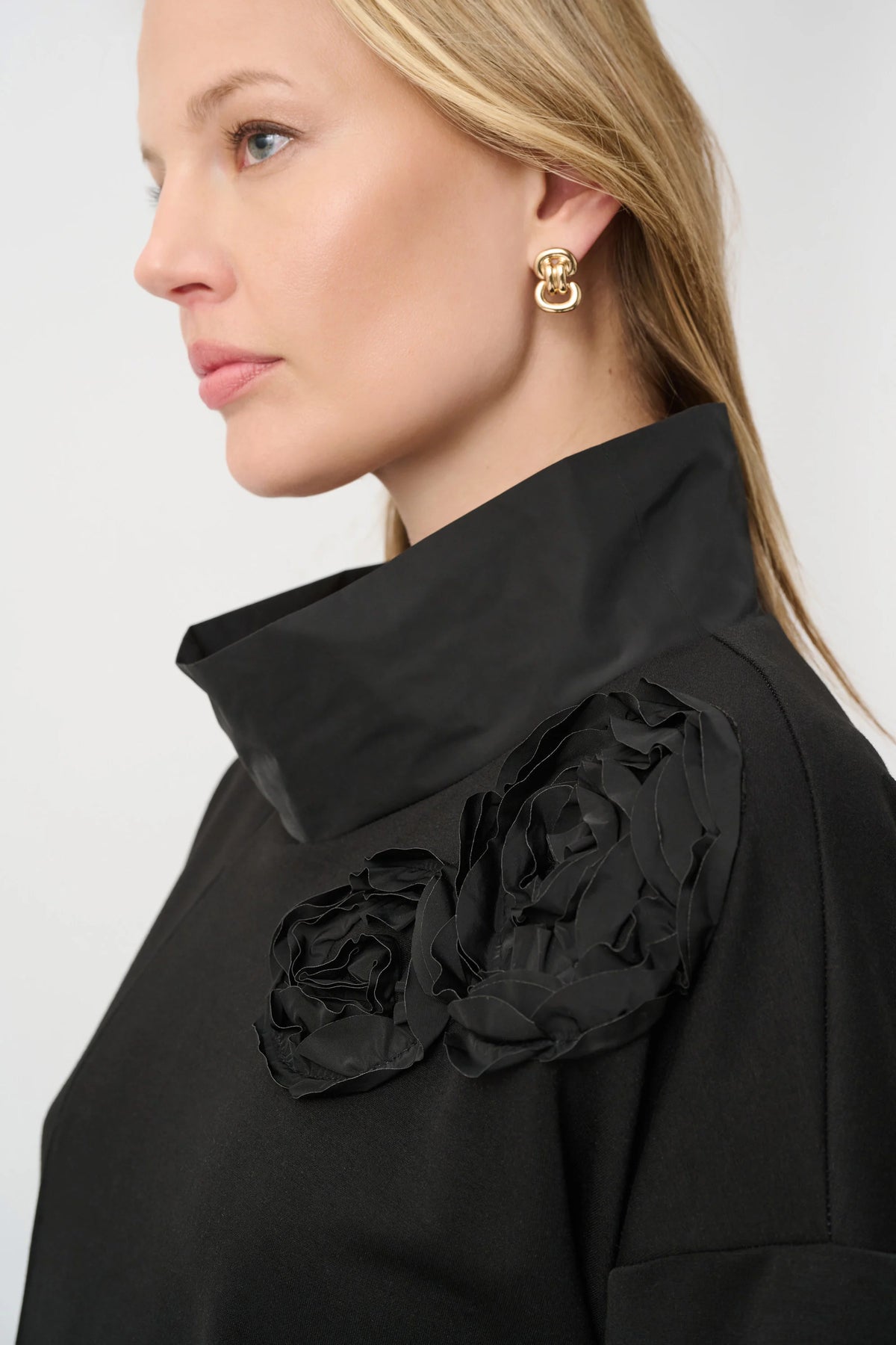 Joseph Ribkoff Black Asymmetrical Floral Embroidered Tunic 264120