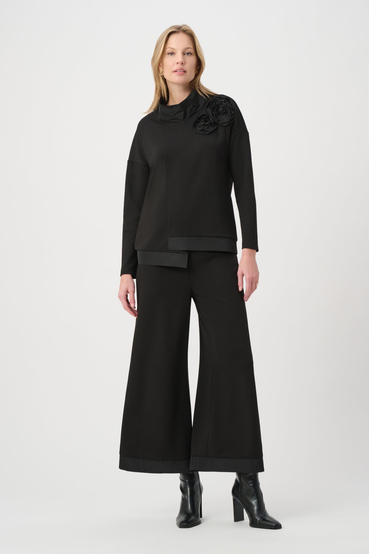 Joseph Ribkoff Black Wide-Leg Pull-On Trousers
