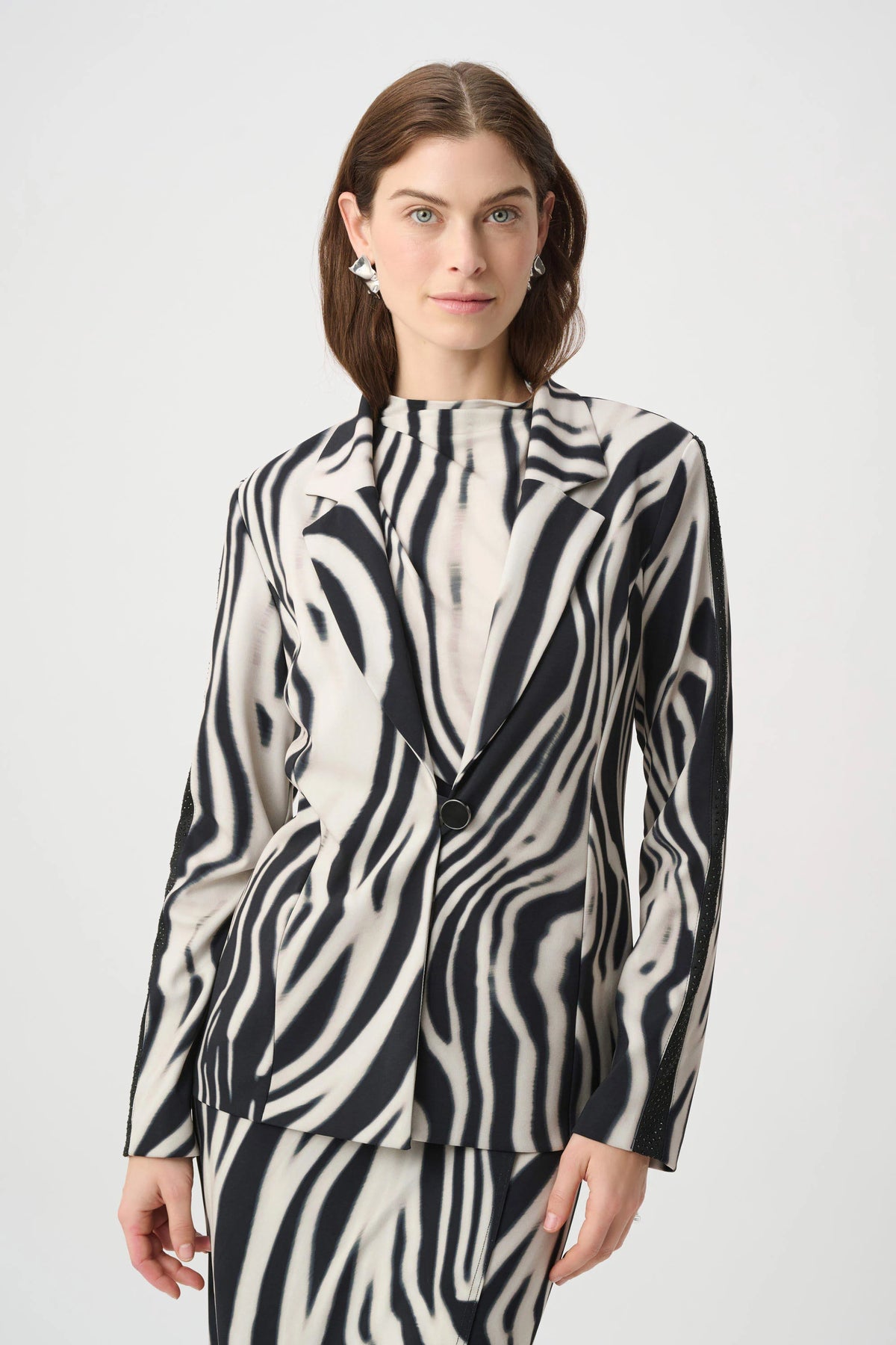 Joseph Ribkoff Black/Cream Animal Print Jacket With Rhinestone