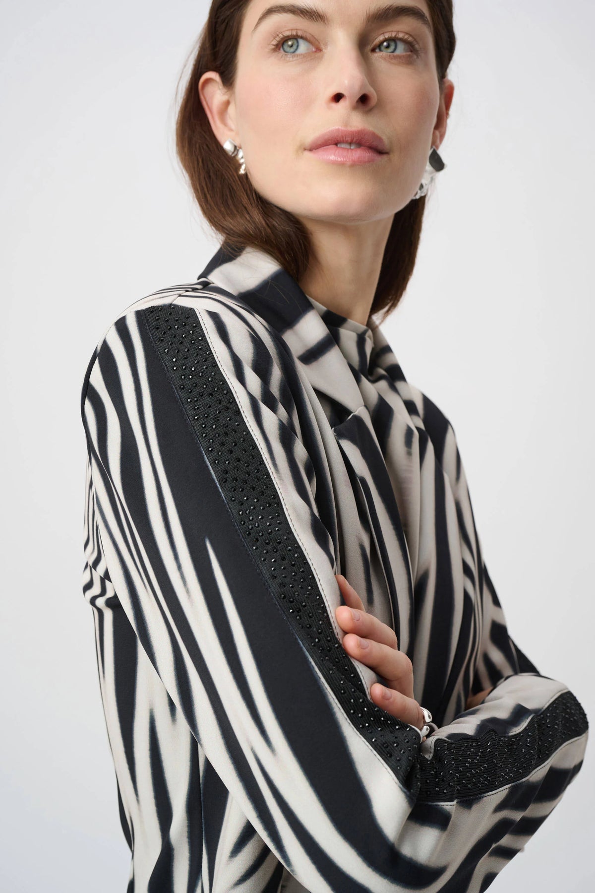 Joseph Ribkoff Black/Cream Animal Print Jacket With Rhinestone