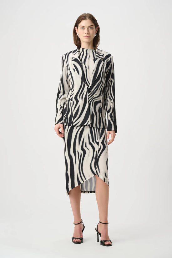 Joseph Ribkoff Black/Cream Animal Print Jacket With Rhinestone