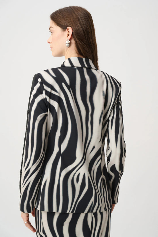 Joseph Ribkoff Black/Cream Animal Print Jacket With Rhinestone