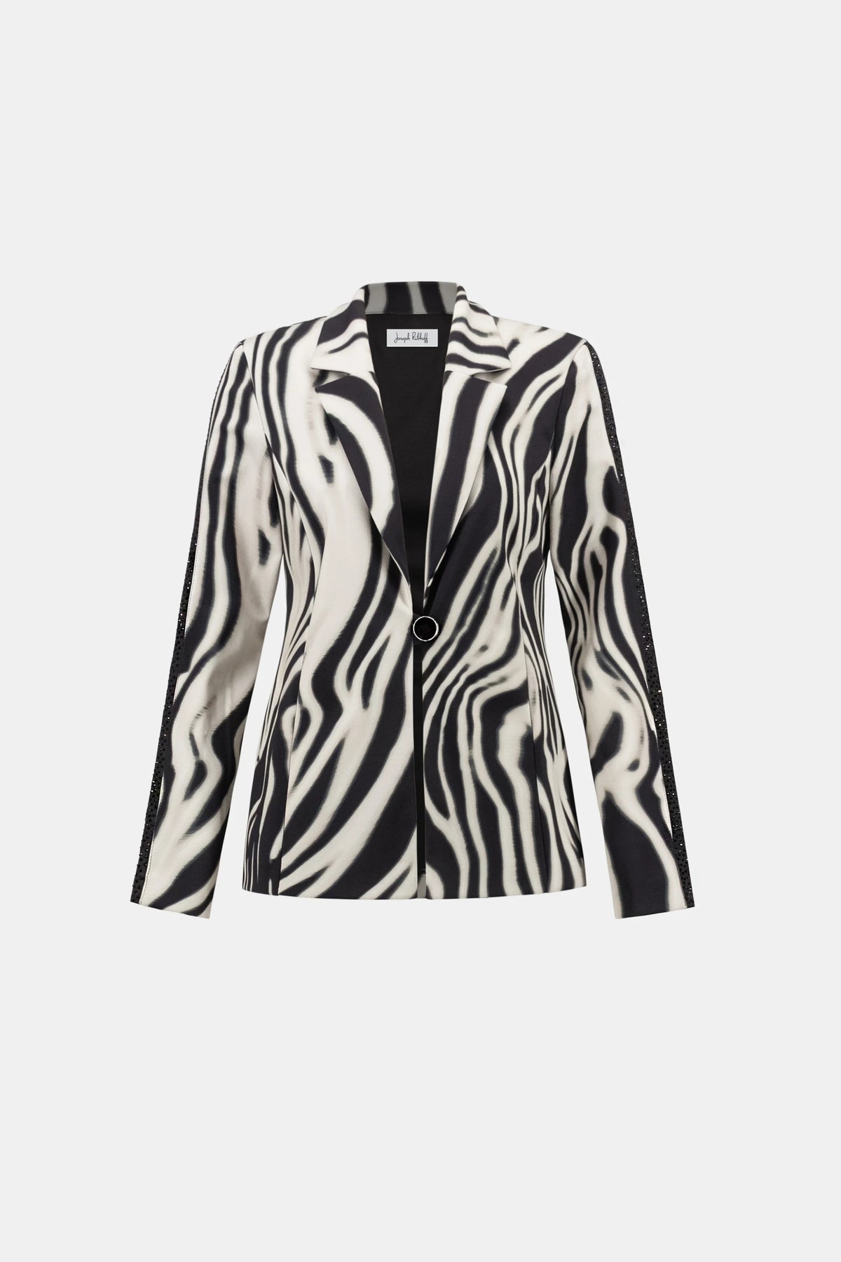 Joseph Ribkoff Black/Cream Animal Print Jacket With Rhinestone
