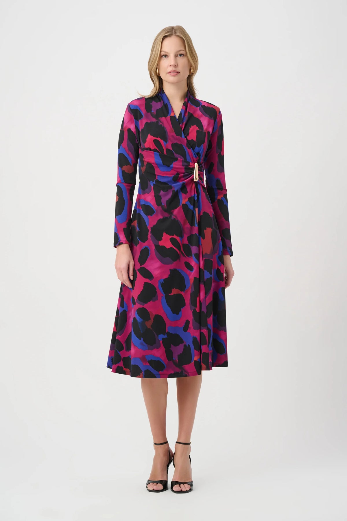 Joseph Ribkoff Black/Multi Animal Print Flowy Wrap Dress