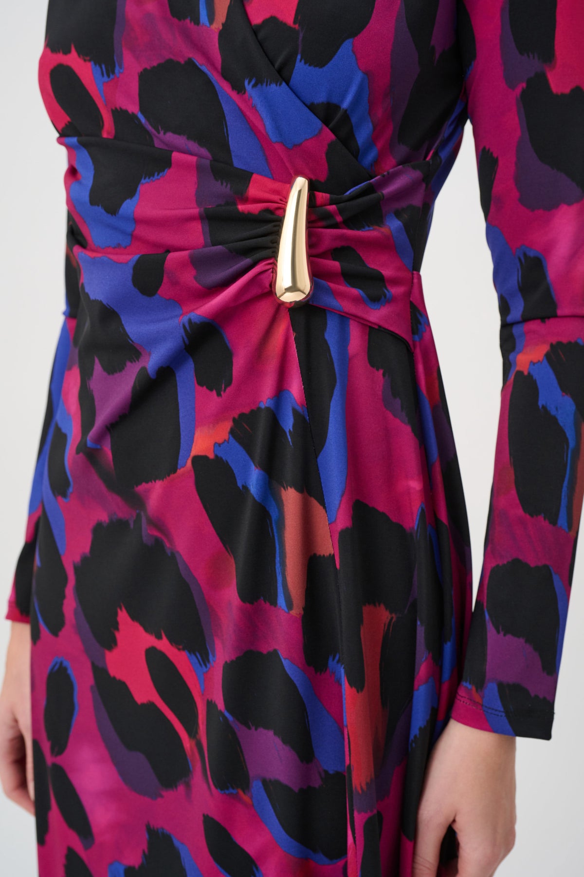 Joseph Ribkoff Black/Multi Animal Print Flowy Wrap Dress