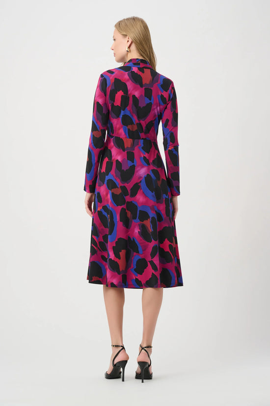 Joseph Ribkoff Black/Multi Animal Print Flowy Wrap Dress