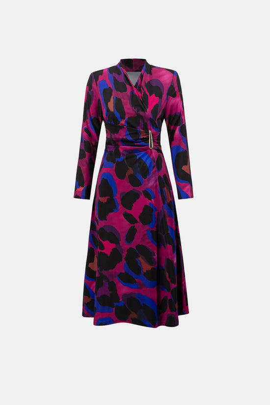 Joseph Ribkoff Black/Multi Animal Print Flowy Wrap Dress
