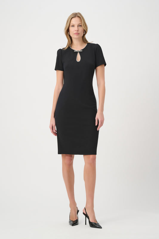 Joseph Ribkoff Black Embellished Bow Neckline Sheath Dress