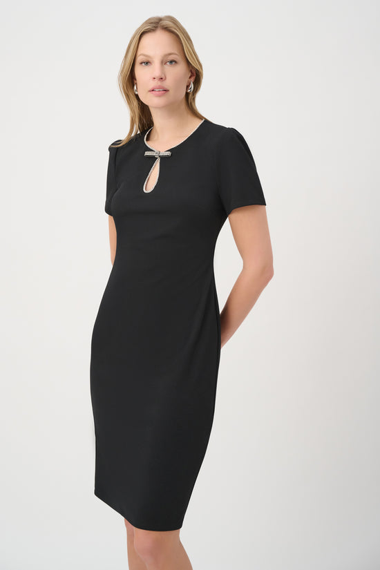 Joseph Ribkoff Black Embellished Bow Neckline Sheath Dress