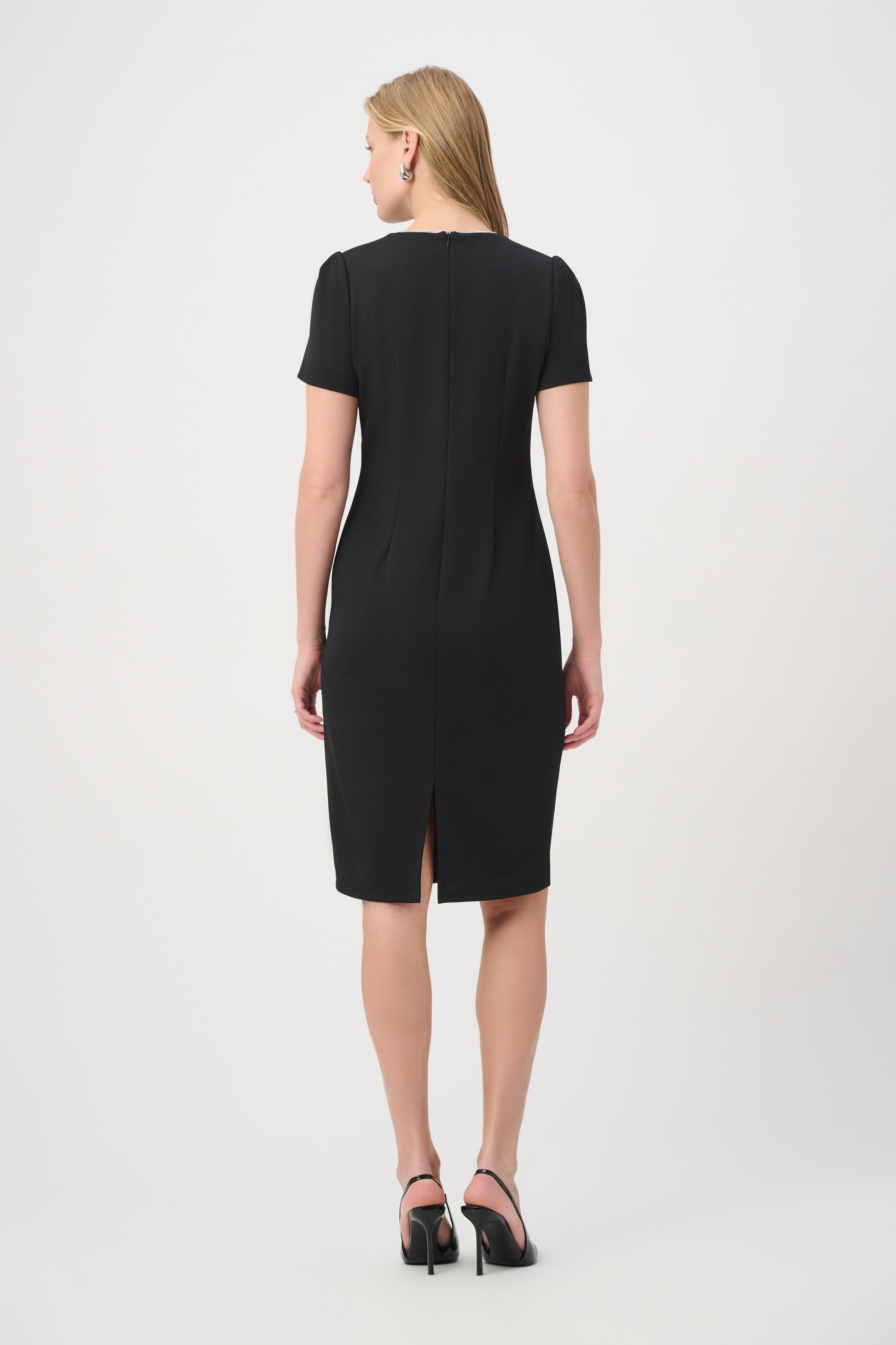 Joseph Ribkoff Black Embellished Bow Neckline Sheath Dress