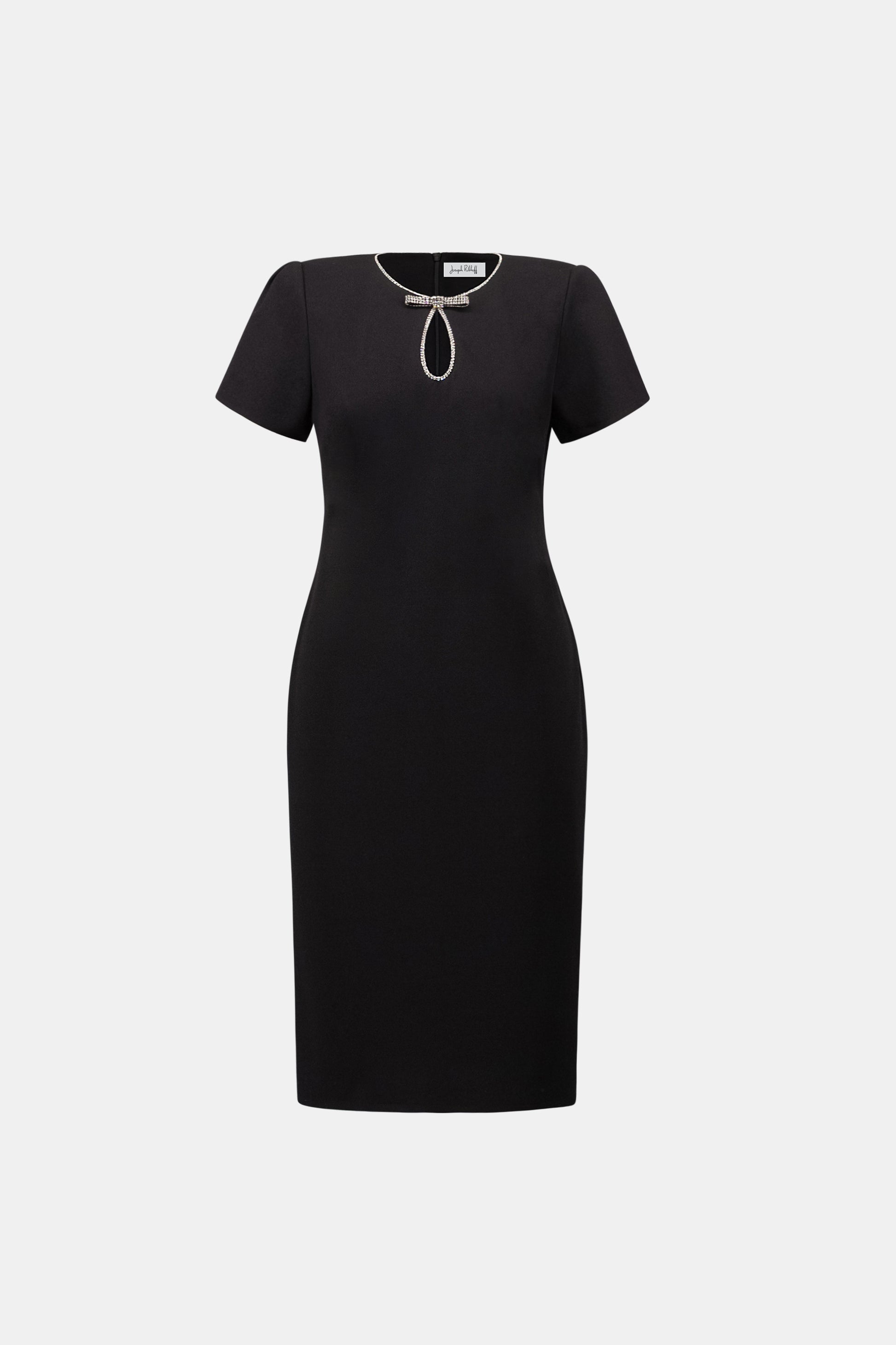 Joseph Ribkoff Black Embellished Bow Neckline Sheath Dress