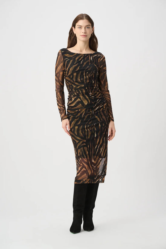 Joseph Ribkoff Black/Brown Animal Print Mesh Sheath Dress