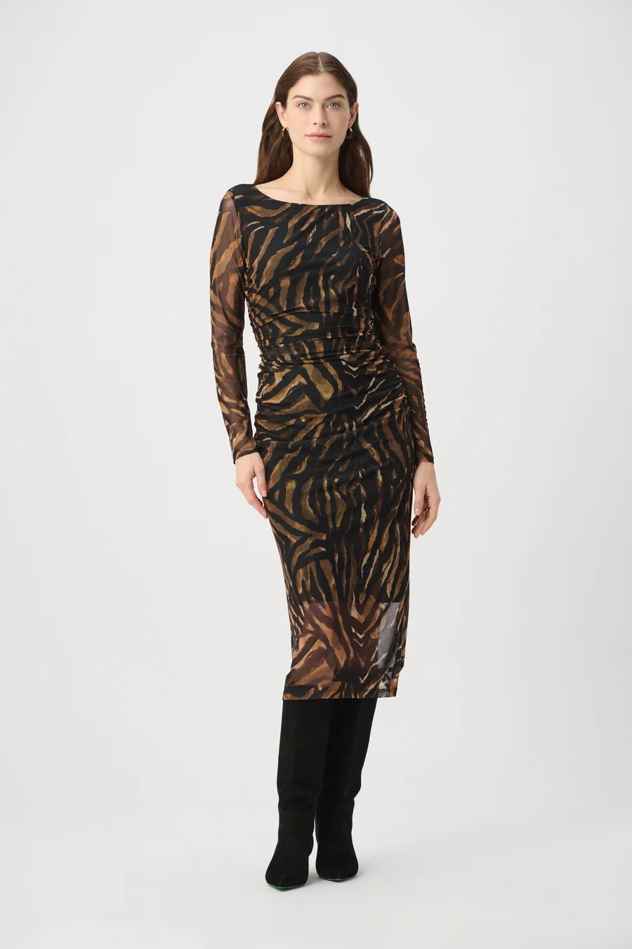 Joseph Ribkoff Black/Brown Animal Print Mesh Sheath Dress