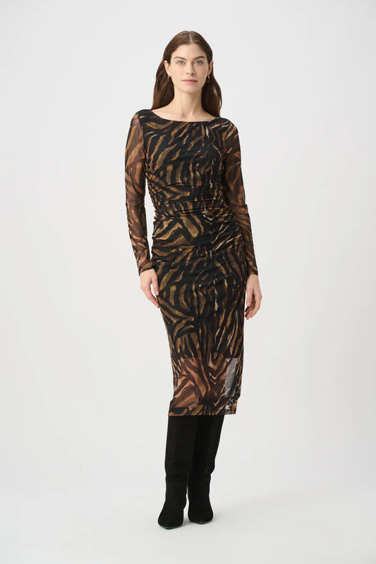 Joseph Ribkoff Black/Brown Animal Print Mesh Sheath Dress