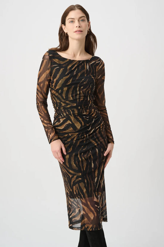 Joseph Ribkoff Black/Brown Animal Print Mesh Sheath Dress