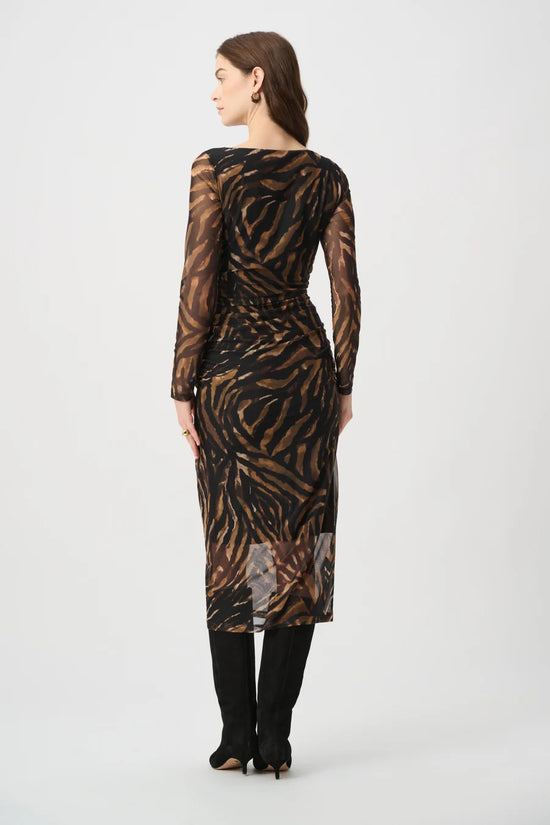 Joseph Ribkoff Black/Brown Animal Print Mesh Sheath Dress