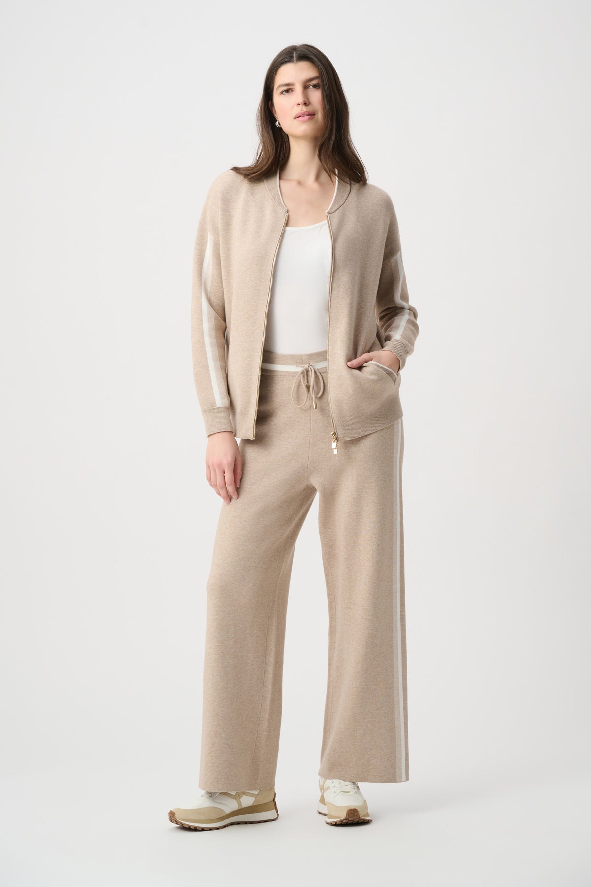 Joseph Ribkoff Fawn Striped Wide Leg Sweater Trousers