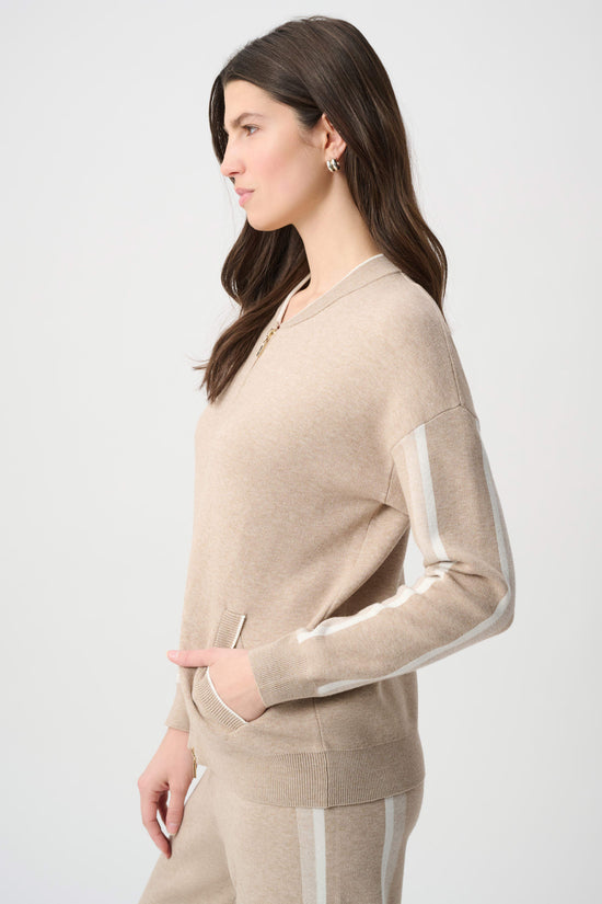 Joseph Ribkoff Fawn Striped Sleeve Bomber Jacket