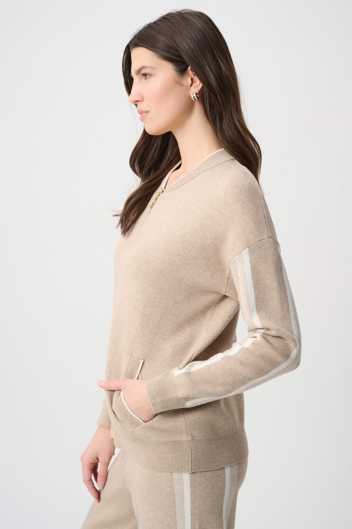 Joseph Ribkoff Fawn Striped Sleeve Bomber Jacket