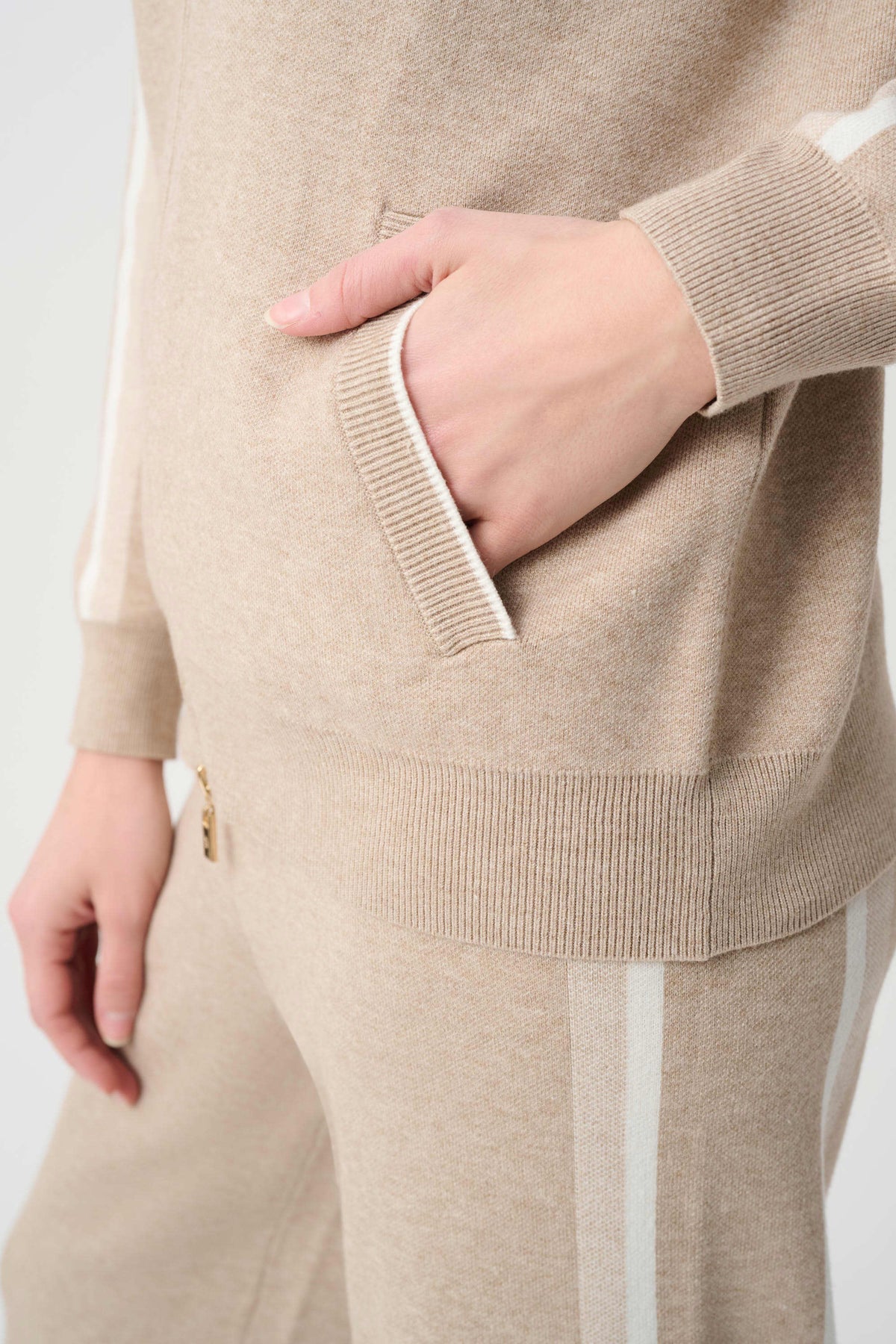 Joseph Ribkoff Fawn Striped Sleeve Bomber Jacket