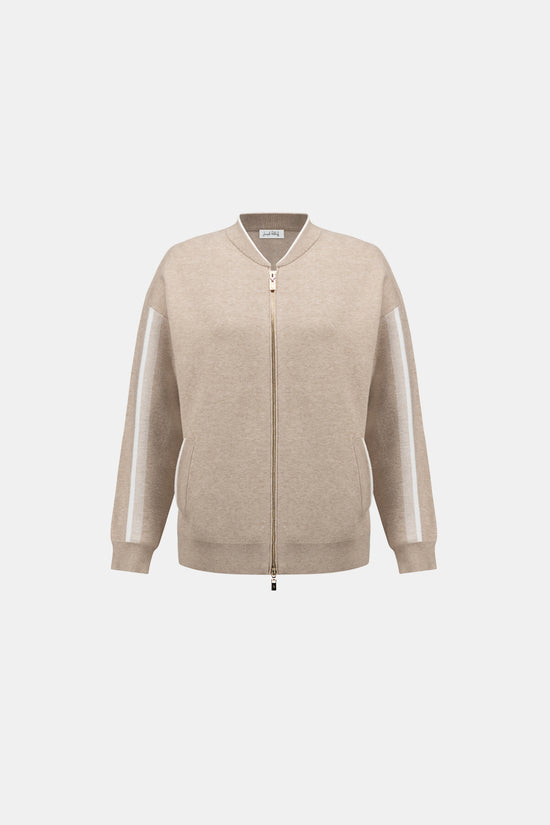 Joseph Ribkoff Fawn Striped Sleeve Bomber Jacket