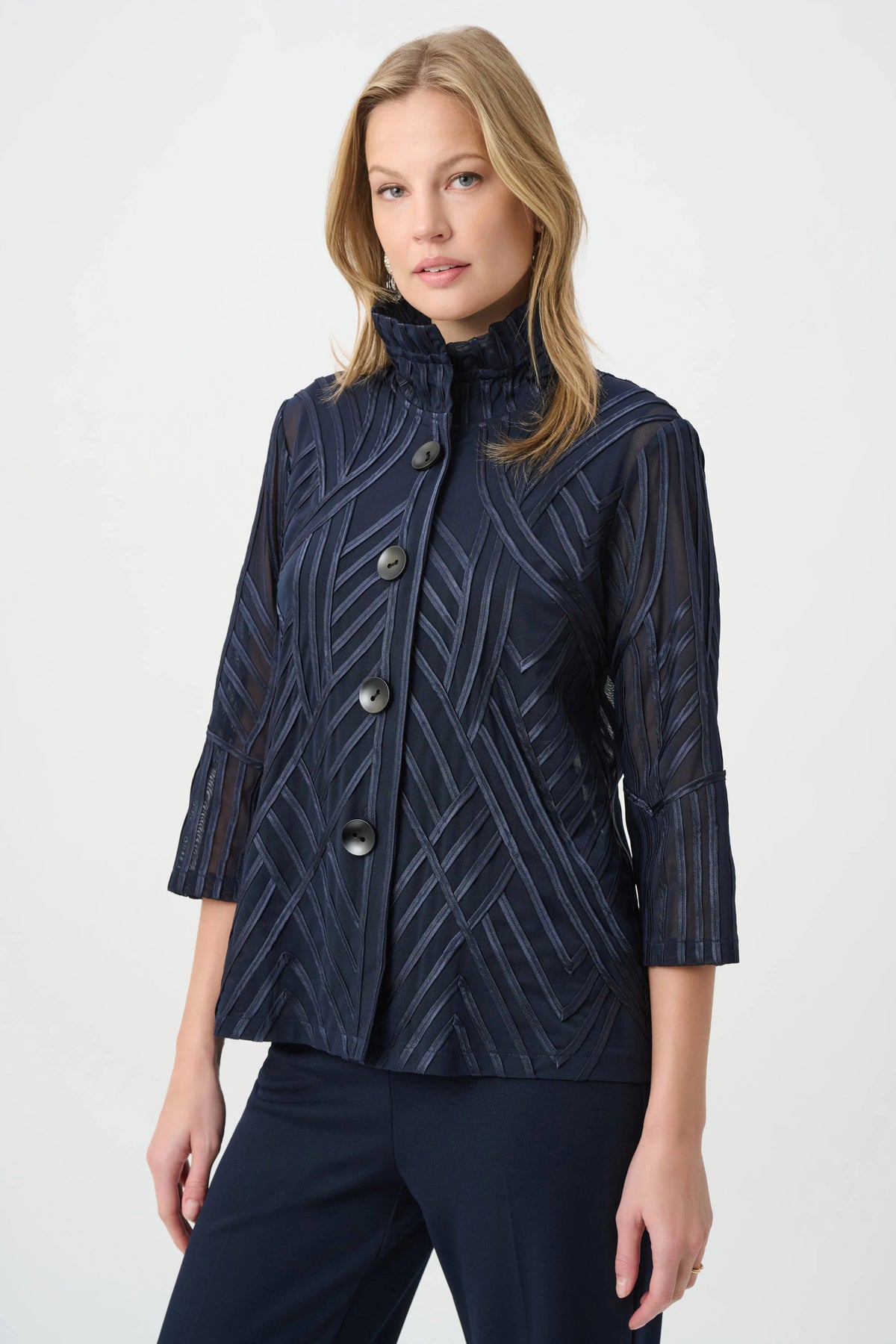 Joseph Ribkoff Midnight Blue Tone-on-Tone Soutache Jacket