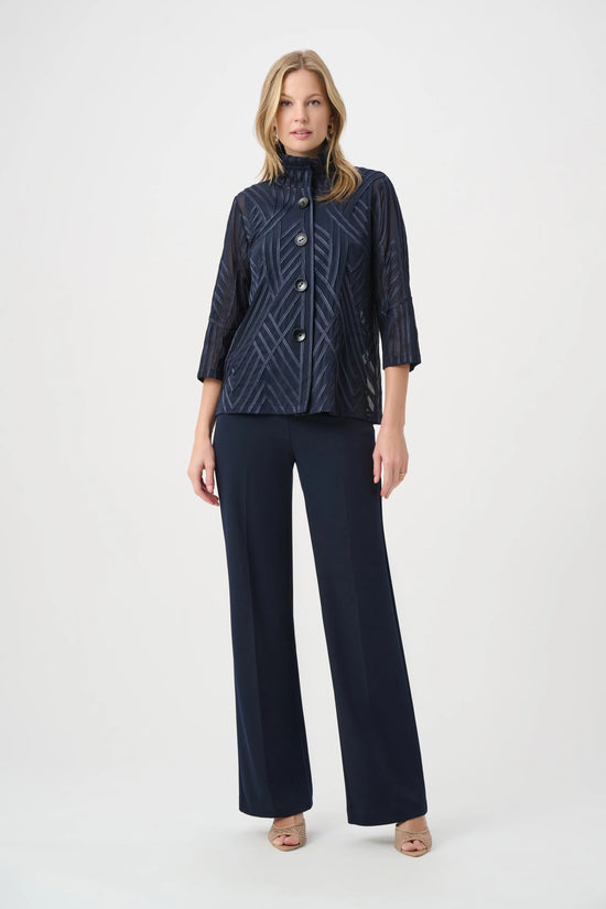 Joseph Ribkoff Midnight Blue Tone-on-Tone Soutache Jacket