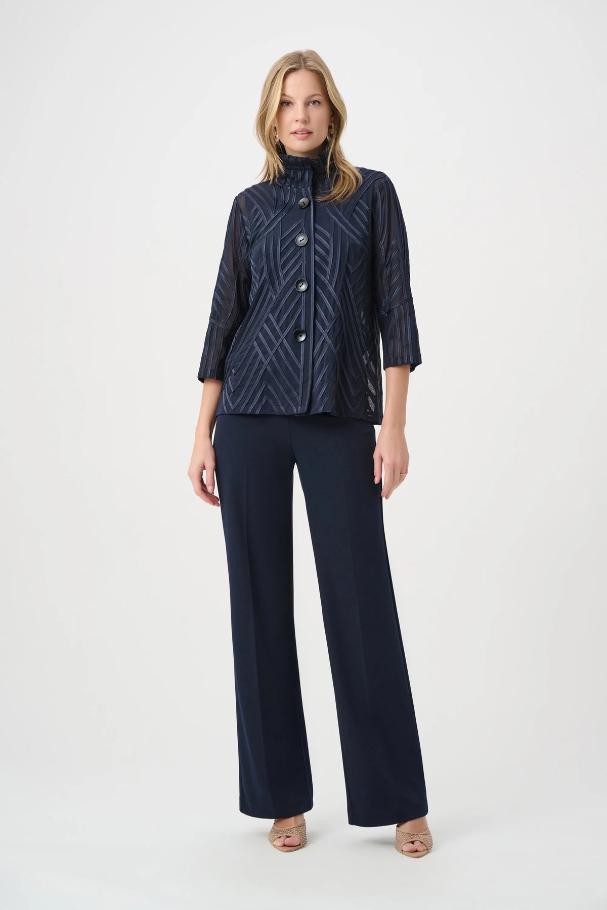 Joseph Ribkoff Midnight Blue Tone-on-Tone Soutache Jacket