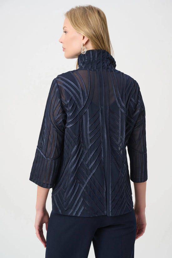 Joseph Ribkoff Midnight Blue Tone-on-Tone Soutache Jacket