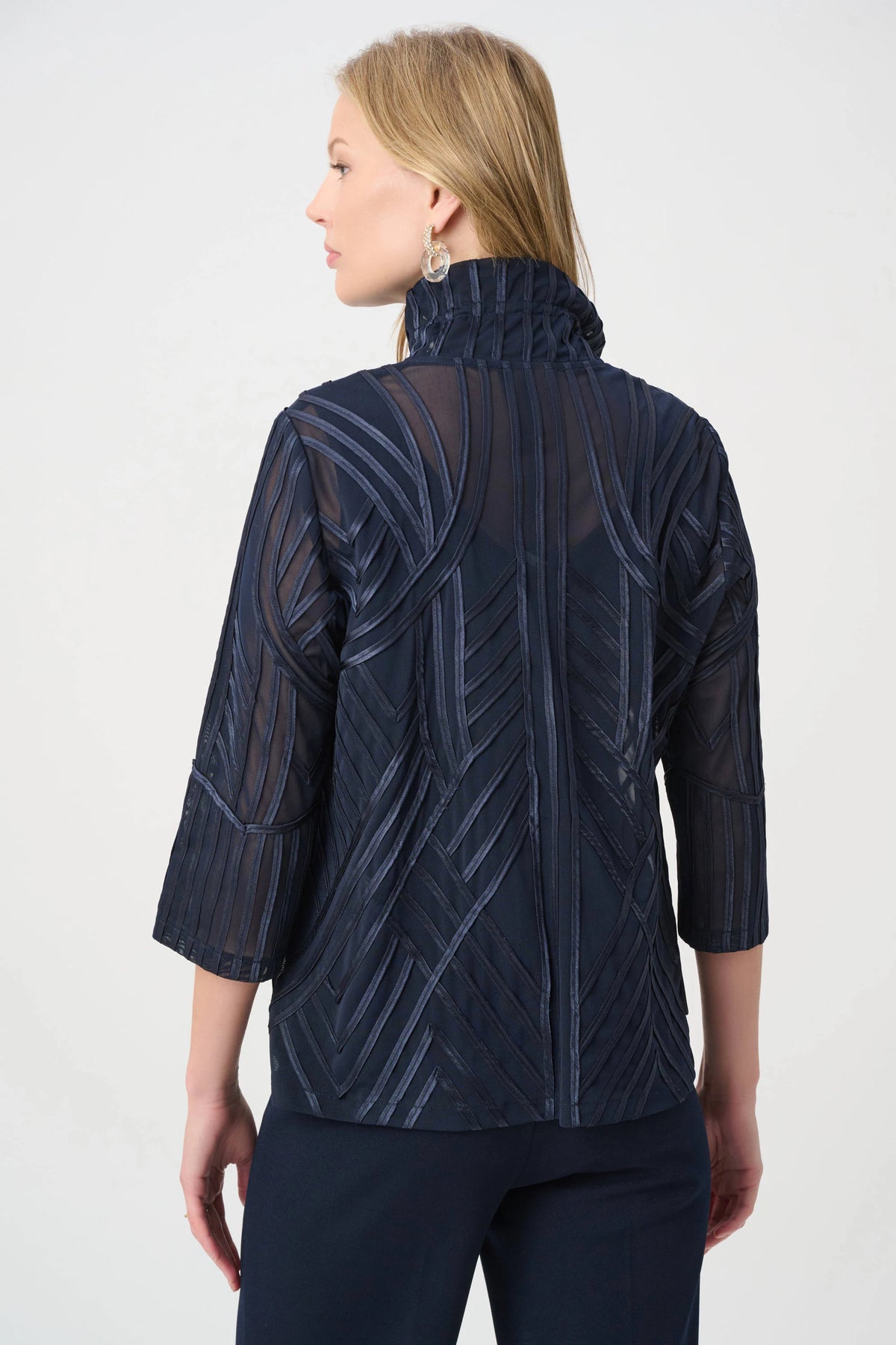Joseph Ribkoff Midnight Blue Tone-on-Tone Soutache Jacket