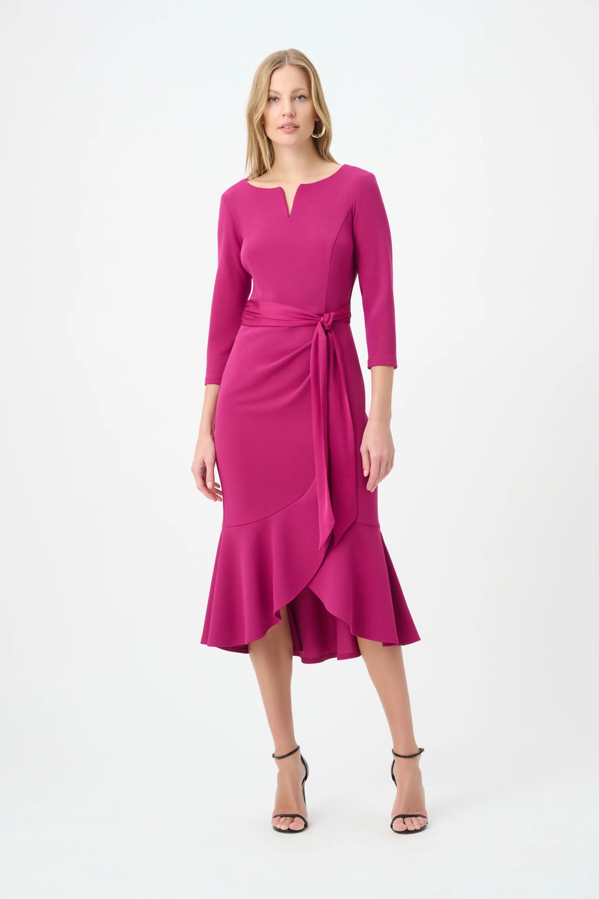 Joseph Ribkoff Magenta Trumpet Dress With Satin Sash