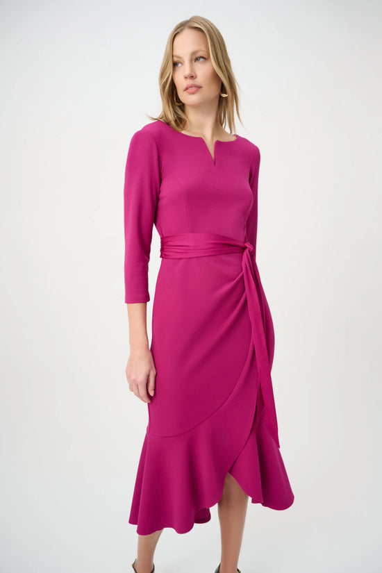 Joseph Ribkoff Magenta Trumpet Dress With Satin Sash