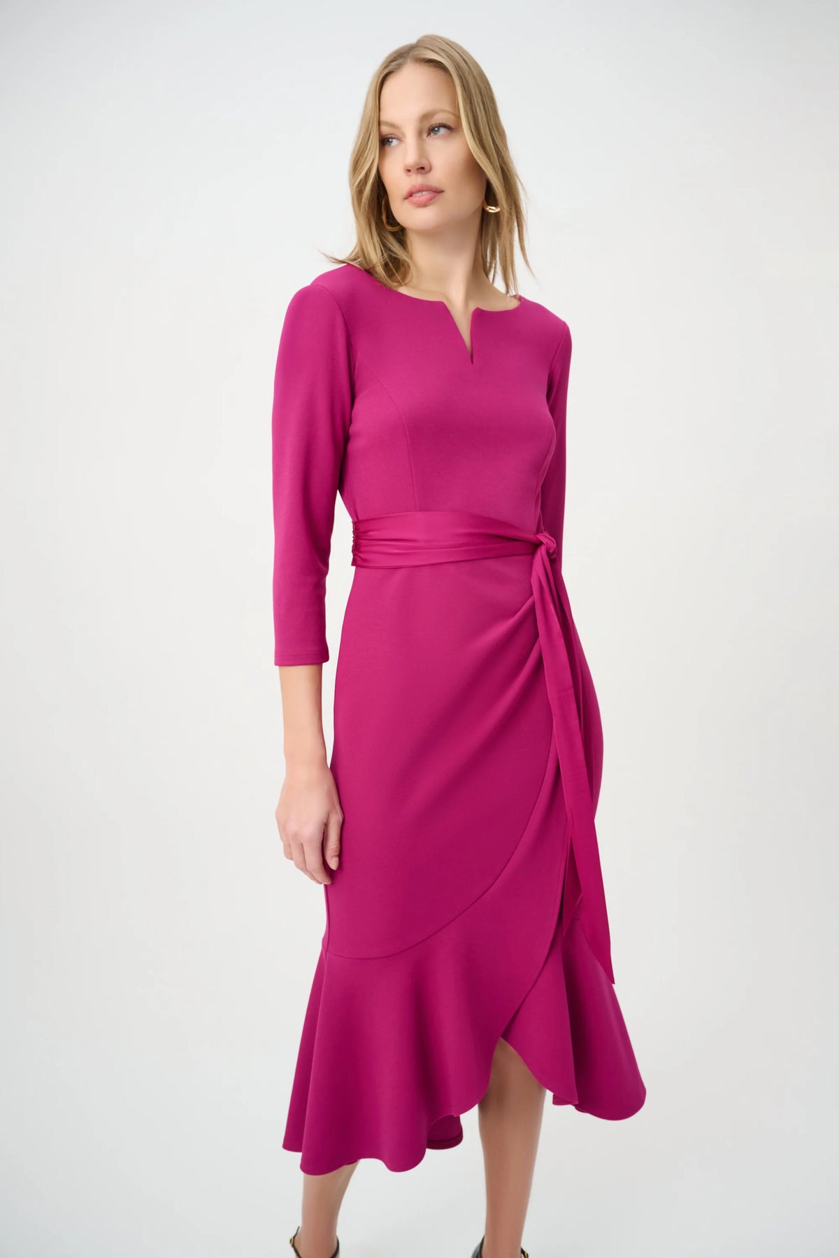 Joseph Ribkoff Magenta Trumpet Dress With Satin Sash