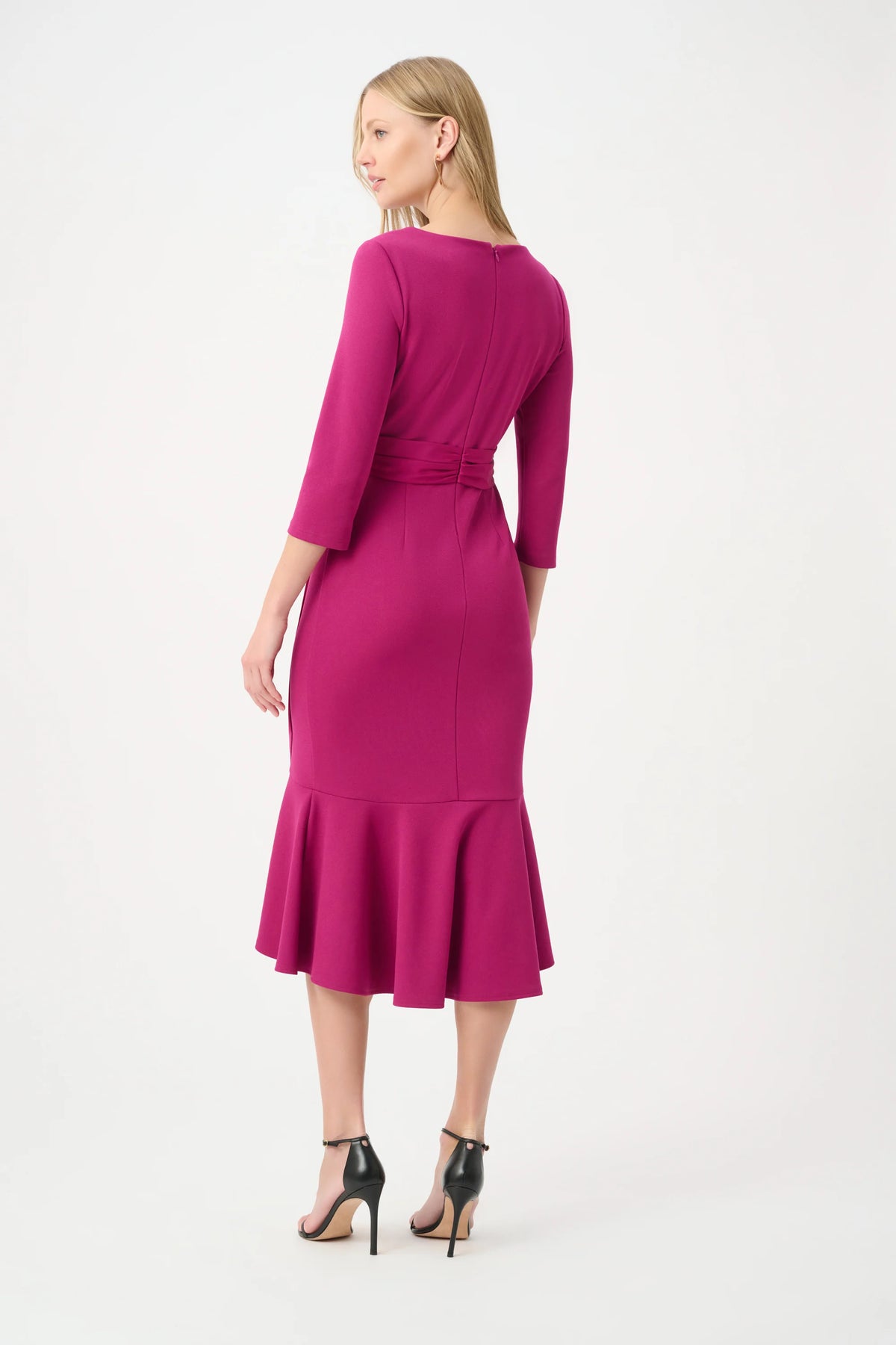 Joseph Ribkoff Magenta Trumpet Dress With Satin Sash