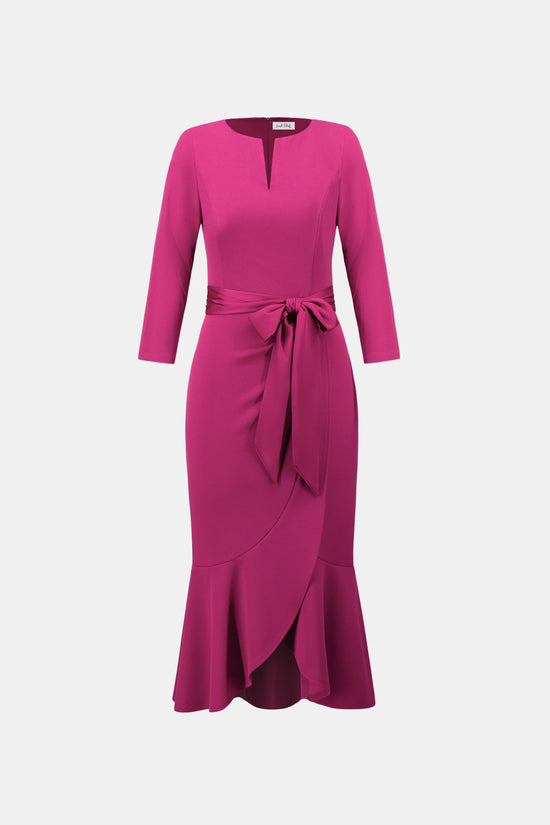 Joseph Ribkoff Magenta Trumpet Dress With Satin Sash