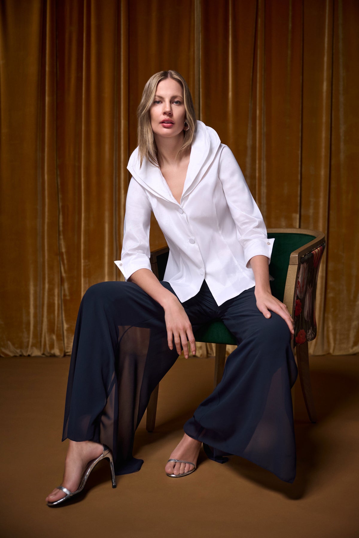 Joseph Ribkoff Vanilla Double Lapel Collar Blouse